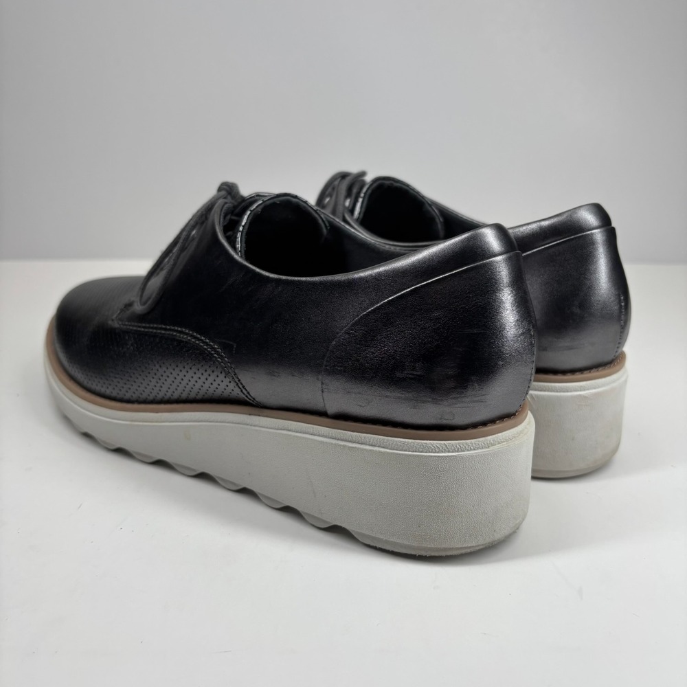 Clarks Sharon Crystal Women's US 11M Pewter Leather Wedge Oxford Shoes Platform - Picture 11 of 16